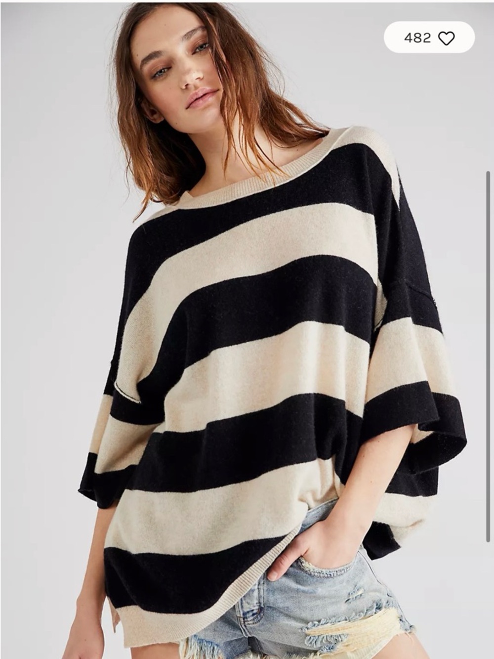 NWT Free People Harlow Cashmere Sweater Tee Black White Striped